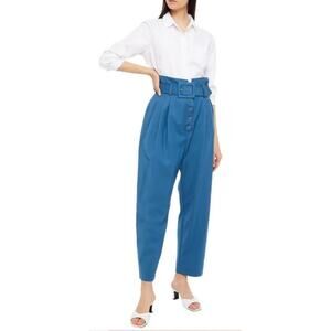 Zimmermann 1 Wool Pleated Paperbag Pants Blue Button Up High Waisted /4-6 US